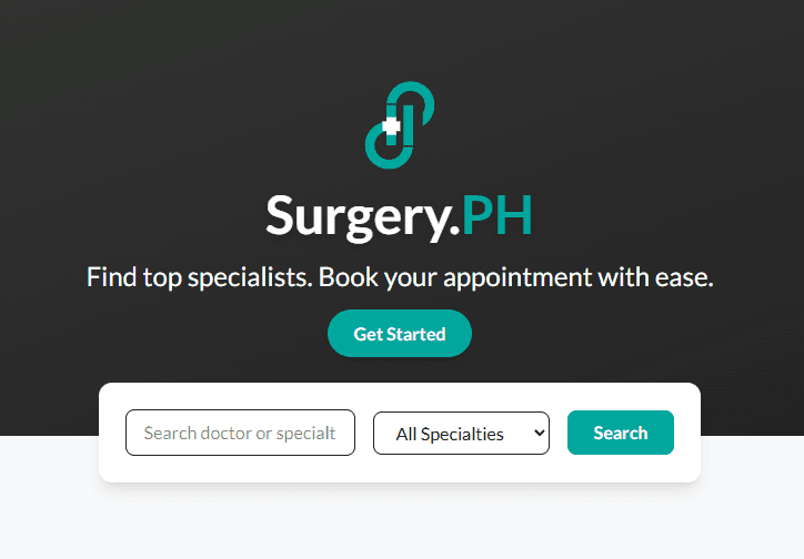 Screenshot of Surgery.PH homepage showcasing featured doctors and services